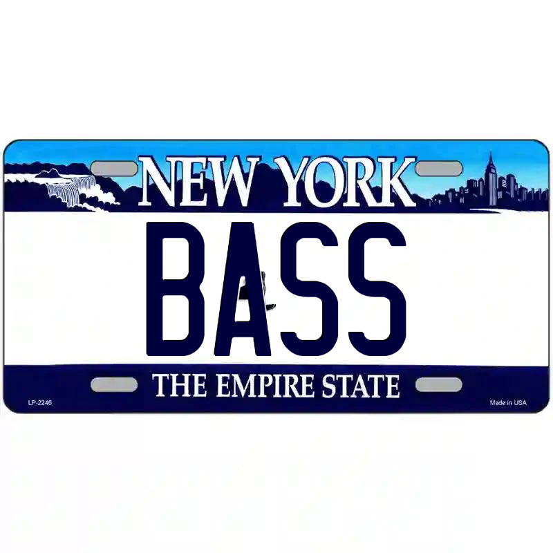 Bass New York Blue Metal Sign