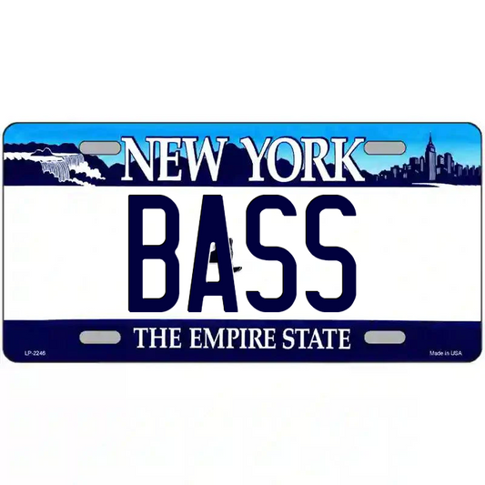 Bass New York Blue Metal Sign