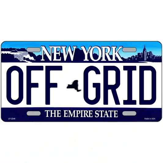 Off Grid New York Blue Metal Sign