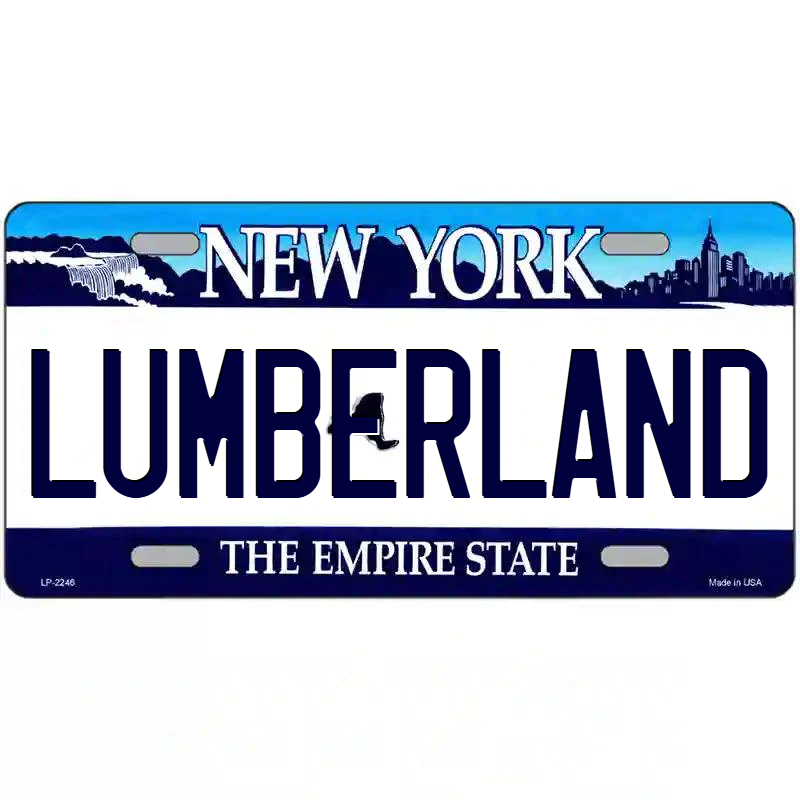 Lumberland New York Blue Metal Sign