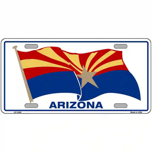 Arizona Waving Flag White Metal Sign