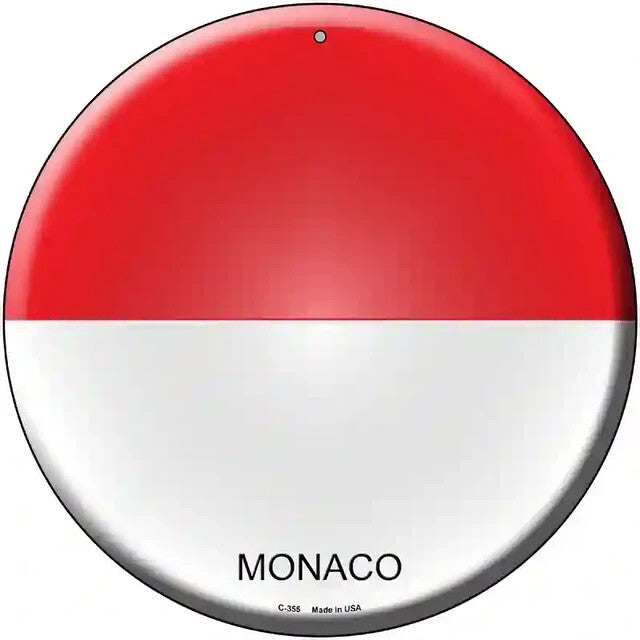 Monaco Flag 12" Circle Metal Sign