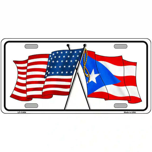 Puerto Rico American Flags Crossed Metal Sign