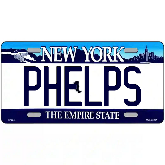Phelps New York Blue Metal Sign
