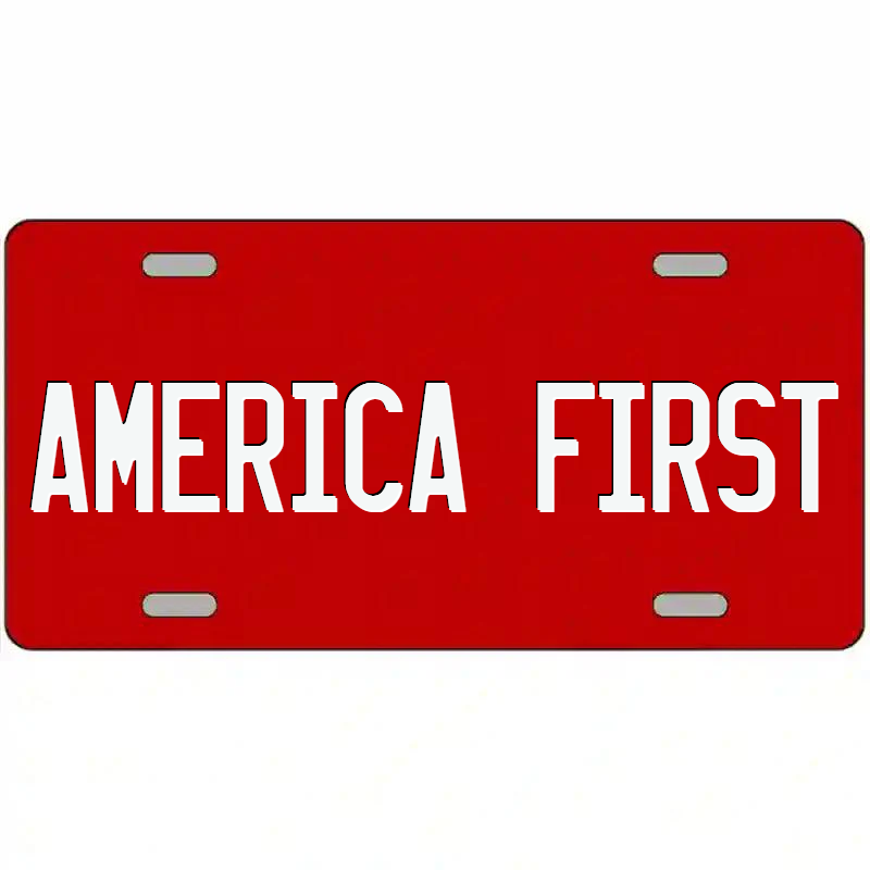 America First White on Red Metal Sign