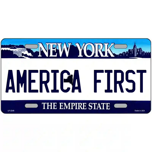 America First New York Blue Metal Sign