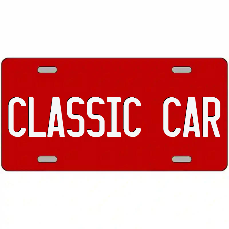 Classic Car White on Red Metal Sign