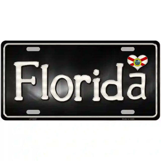 Florida Script Flag Heart Metal Sign