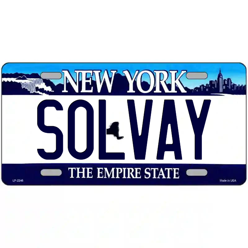 Solvay New York Blue Metal Sign
