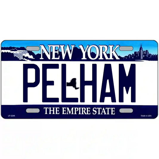 Pelham New York Blue Metal Sign