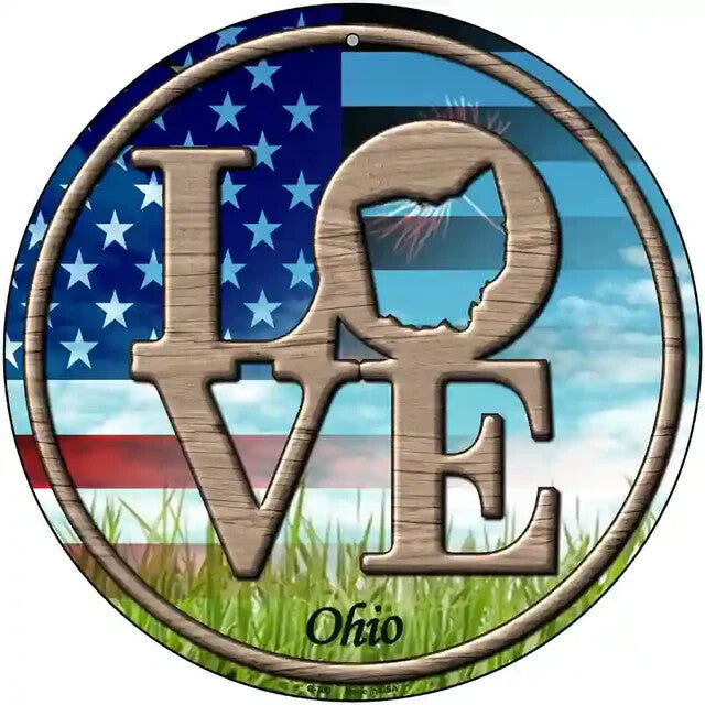 Love Ohio 12" Circle Metal Sign