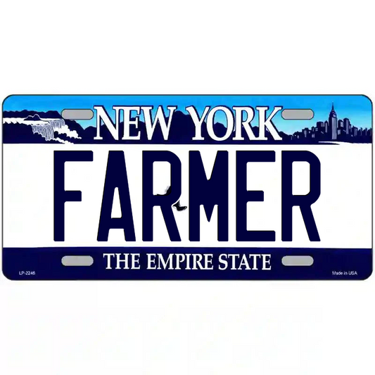 Farmer New York Blue Metal Sign