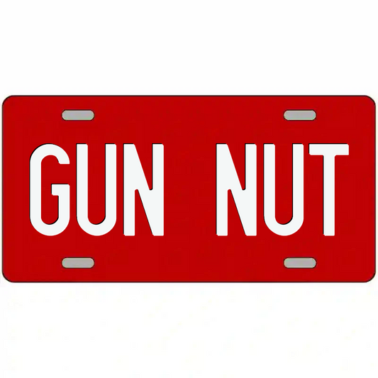 Gun Nut White on Red Metal Sign