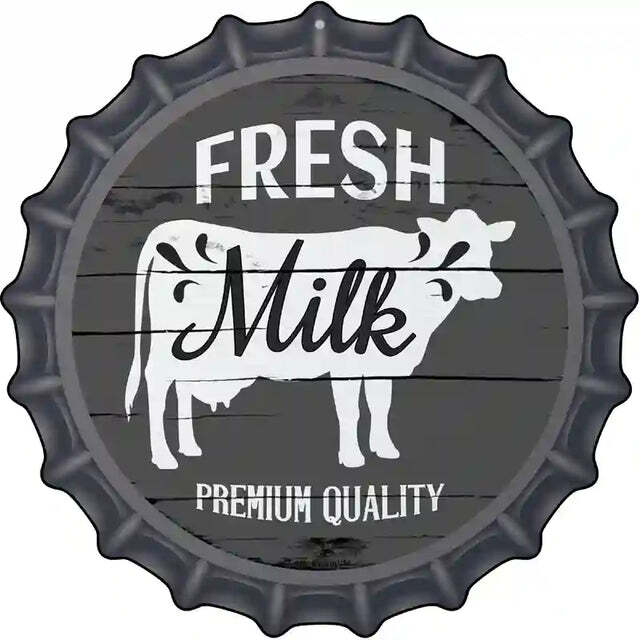 Fresh Milk Premium Quality Bottle Cap Metal Sign