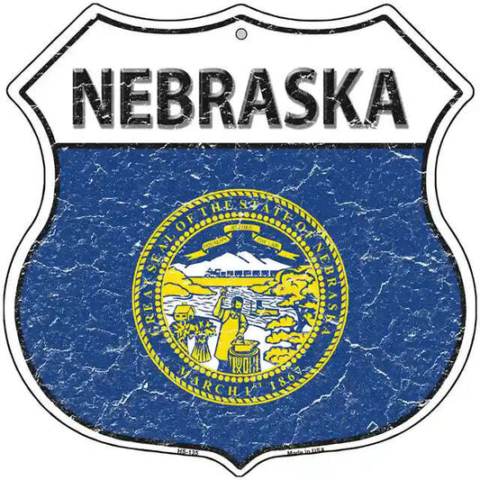 Nebraska Flag Highway Shield Metal Sign