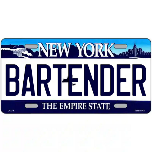 Bartender New York Blue Metal Sign