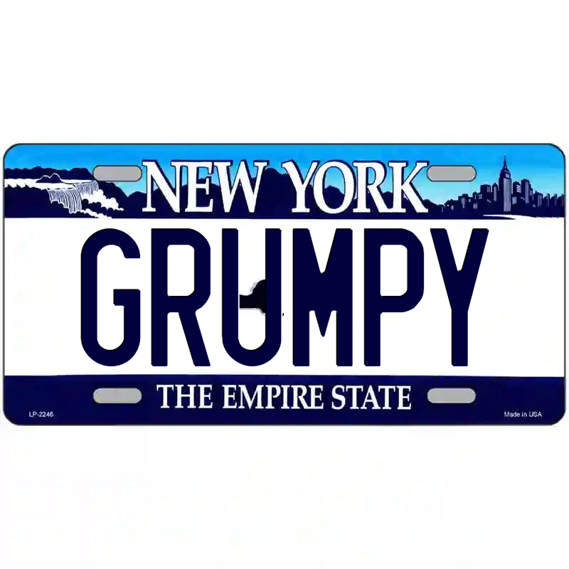 Grumpy New York Blue Metal Sign
