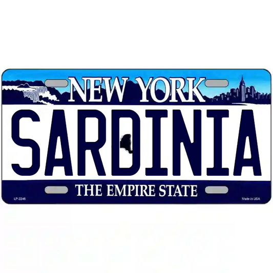 Sardinia New York Blue Metal Sign