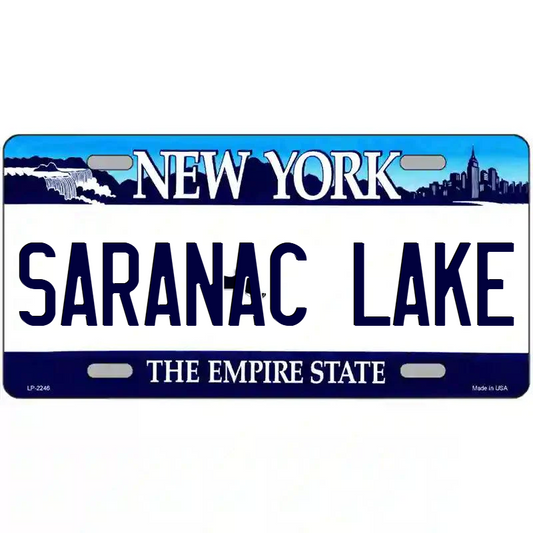 Saranac Lake New York Blue Metal Sign