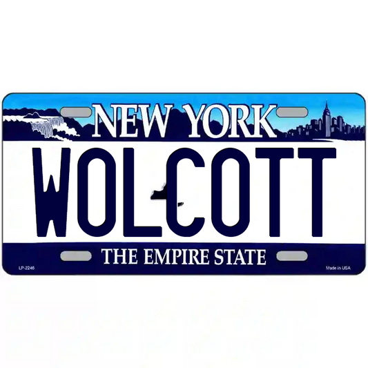 Wolcott New York Blue Metal Sign