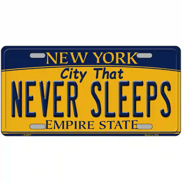 City That Never Sleeps New York Yellow Metal Sign