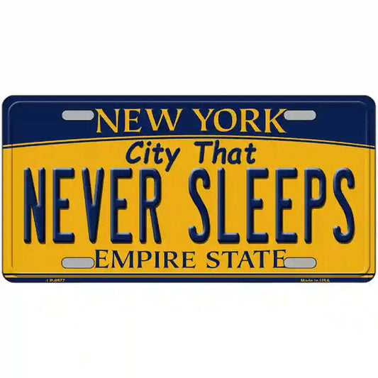 City That Never Sleeps New York Yellow Metal Sign