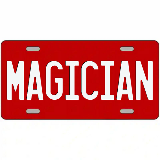 Magician White on Red Metal Sign