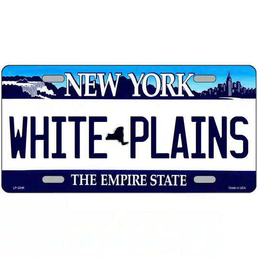 White Plains New York Blue Metal Sign