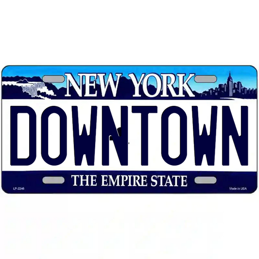 Downtown New York Blue Metal Sign