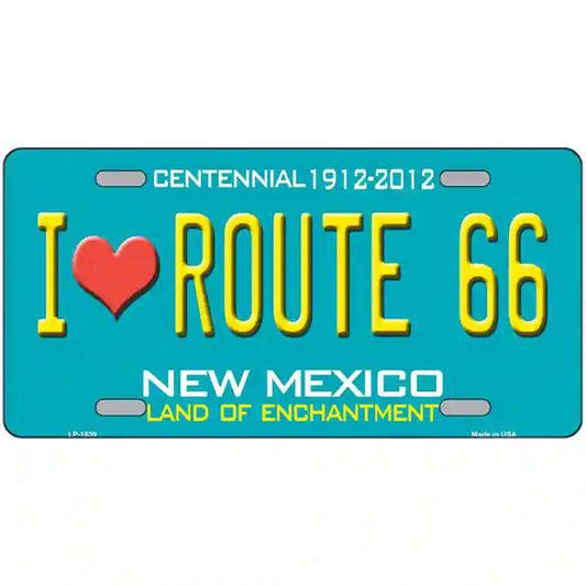I Love Route 66 New Mexico Teal Metal Sign