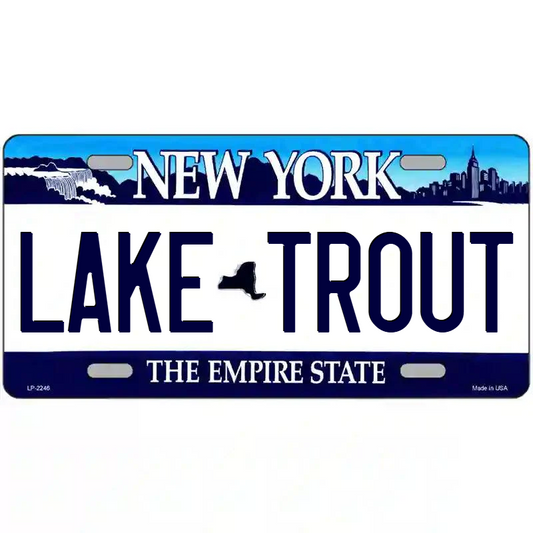 Lake Trout New York Blue Metal Sign