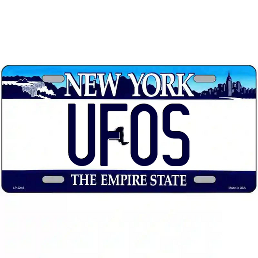 UFOs New York Blue Metal Sign