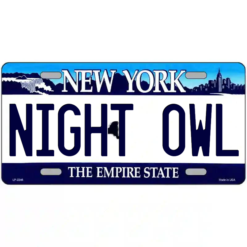 Night Owl New York Blue Metal Sign