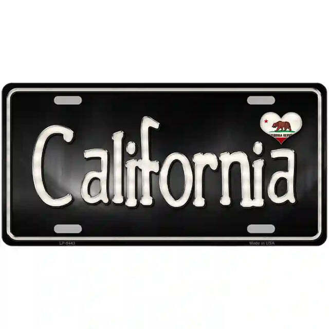 California Script Flag Heart Metal Sign