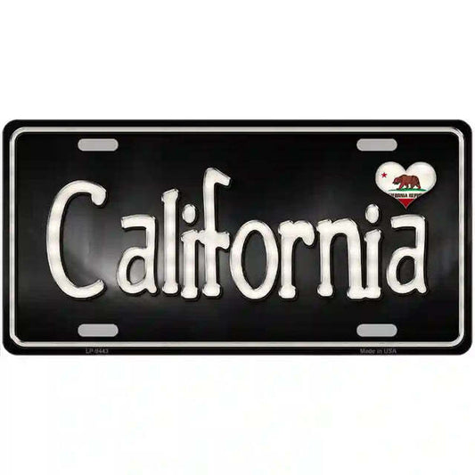 California Script Flag Heart Metal Sign