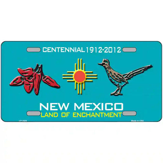 Red Chili & Roadrunner New Mexico Teal Metal Sign