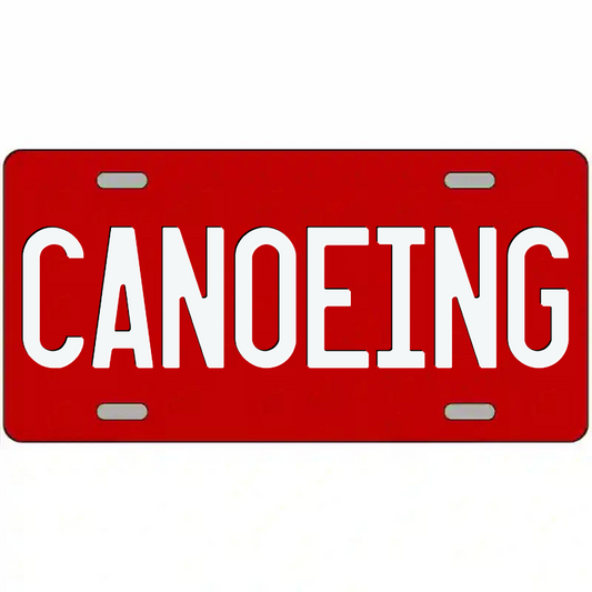 Canoeing White on Red Metal Sign