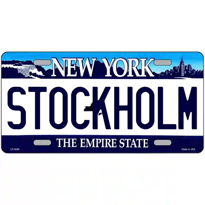 Stockholm New York Blue Metal Sign