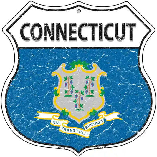 Connecticut Flag Highway Shield Metal Sign
