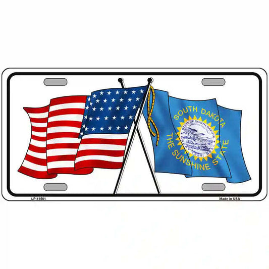 South Dakota American Flags Crossed Metal Sign