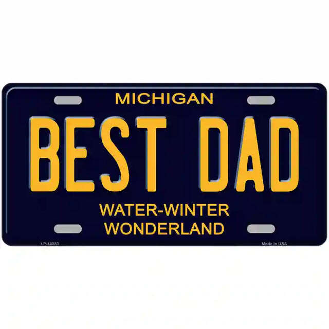 Best Dad Michigan Blue Metal Sign