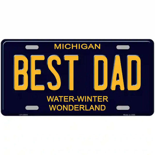 Best Dad Michigan Blue Metal Sign