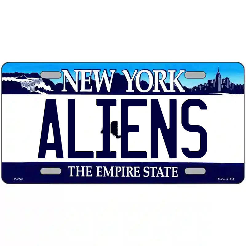 Aliens New York Blue Metal Sign