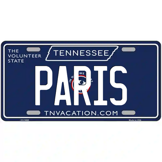 Paris Tennessee Blue Metal Sign