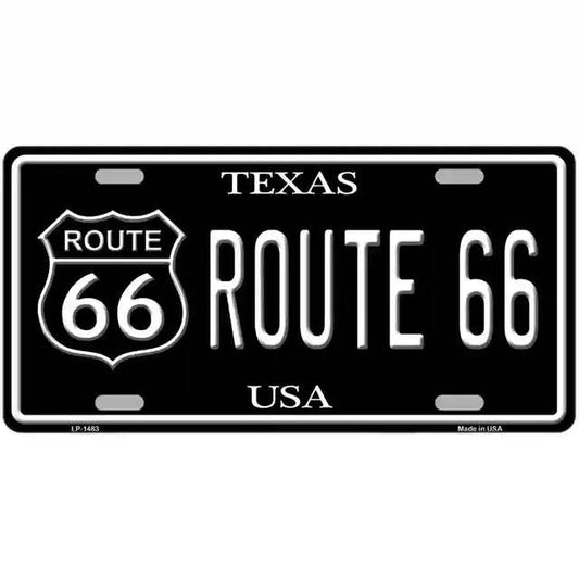 Route 66 Texas White on Black Metal Sign