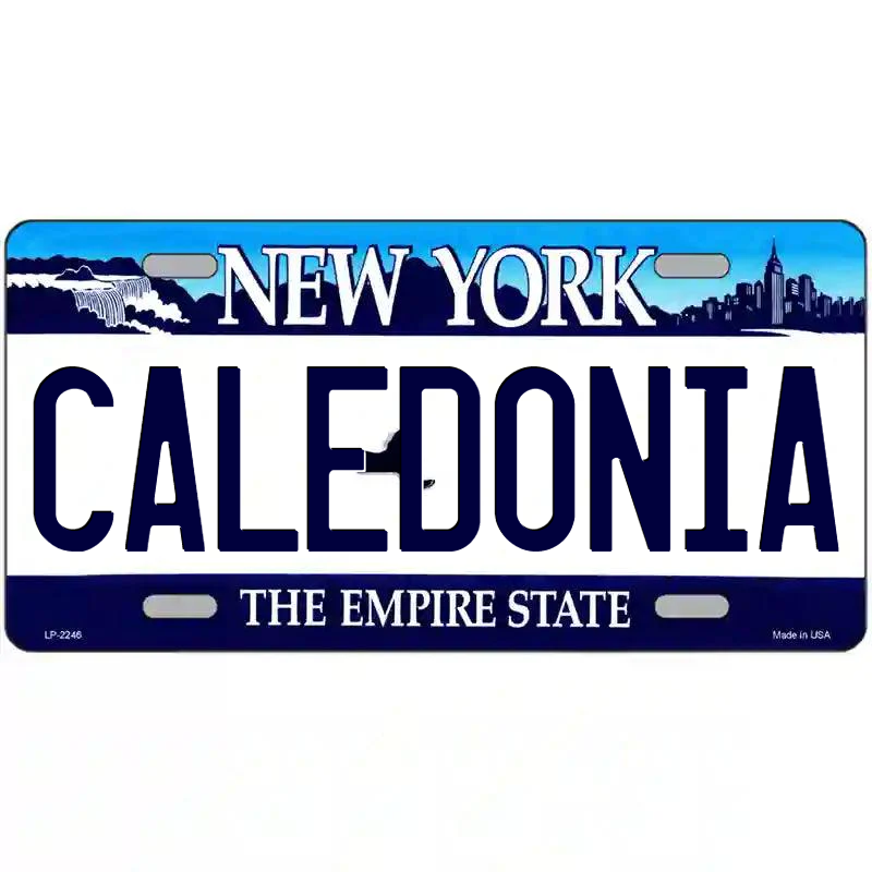 Caledonia New York Blue Metal Sign