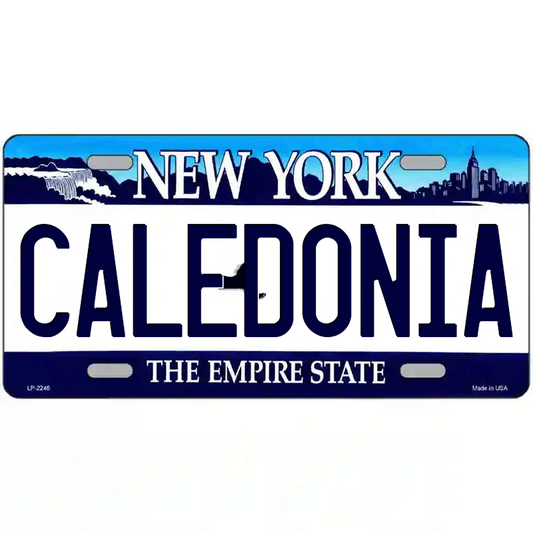 Caledonia New York Blue Metal Sign