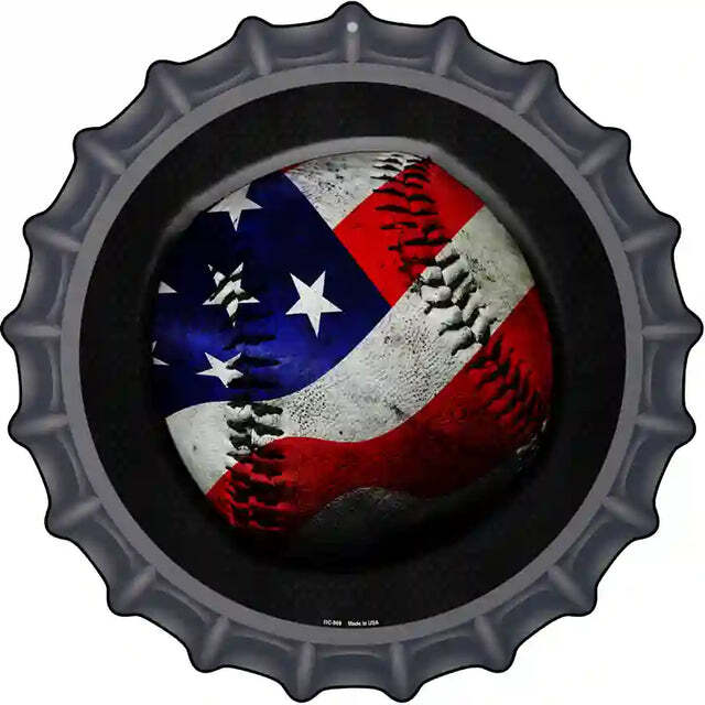 American Flag Baseball Bottle Cap Metal Sign
