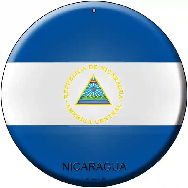 Nicaragua Flag 12" Circle Metal Sign
