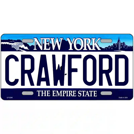Crawford New York Blue Metal Sign